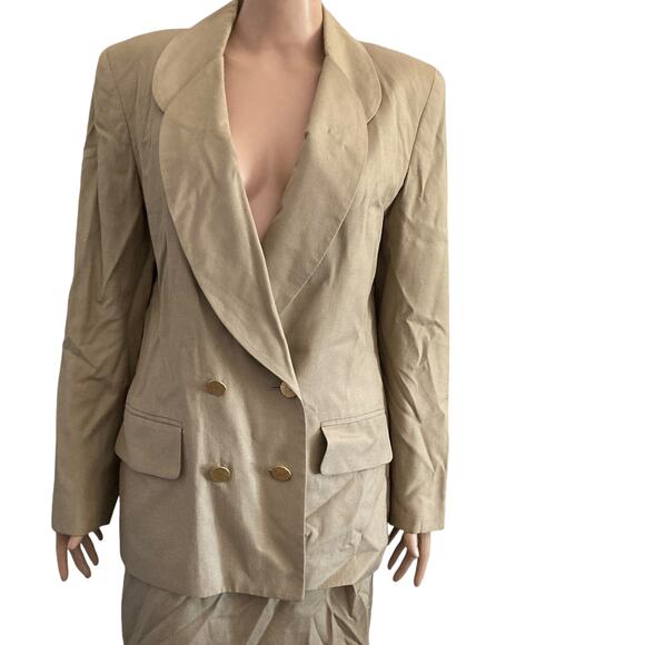 Vintage Albert Nipon Skirt Suit Womens Size 10 Light Brown Double Breasted - Picture 9 of 14